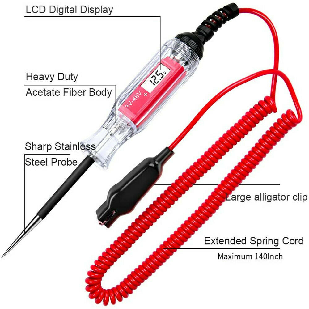 Car Truck Low Voltage Light Tester 3-48V Digital LCD Circuit Tester  Spring Wire