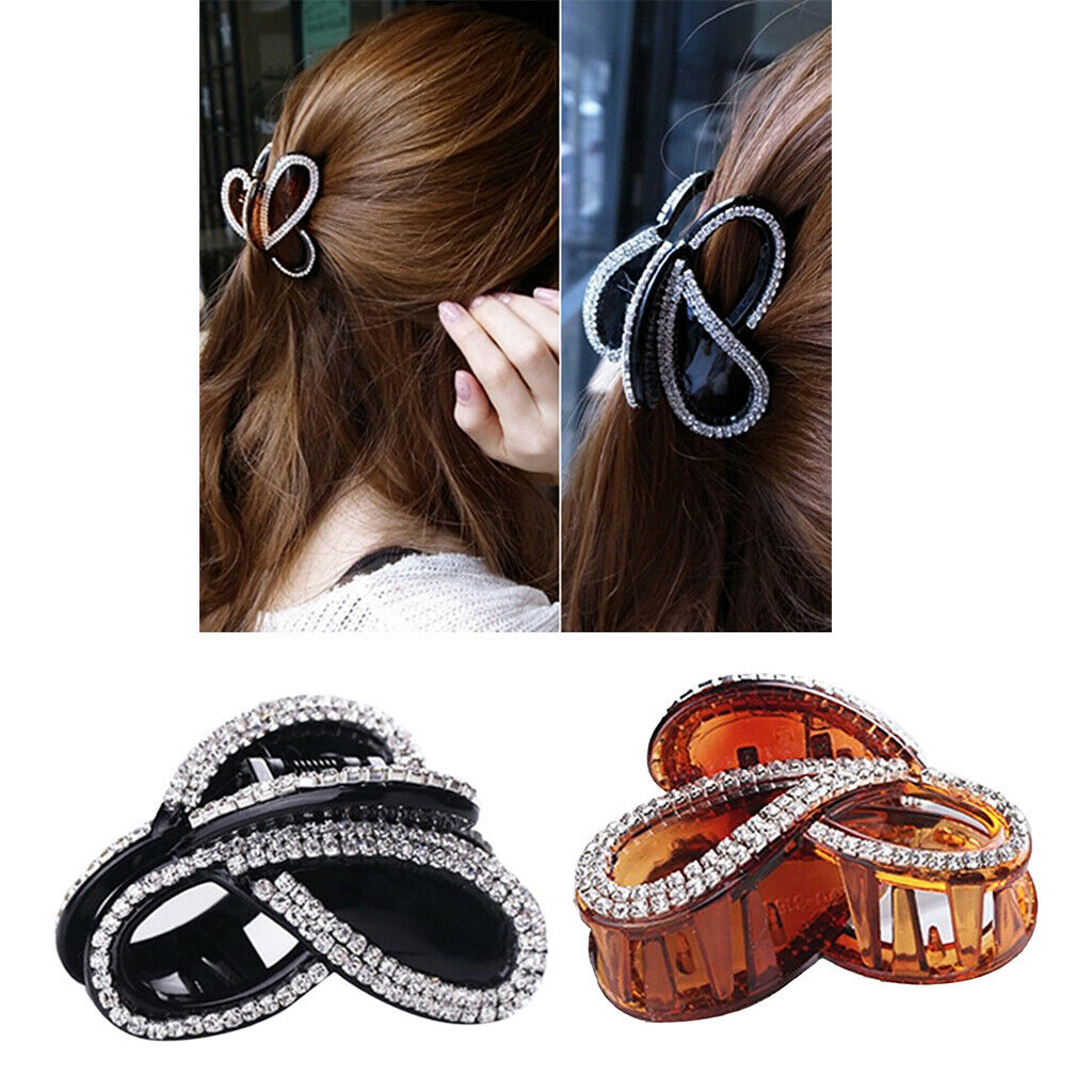 2 Packs Women Lady Large Hair Claw Crystal Shower Thin Hair Clip Clamp Crab