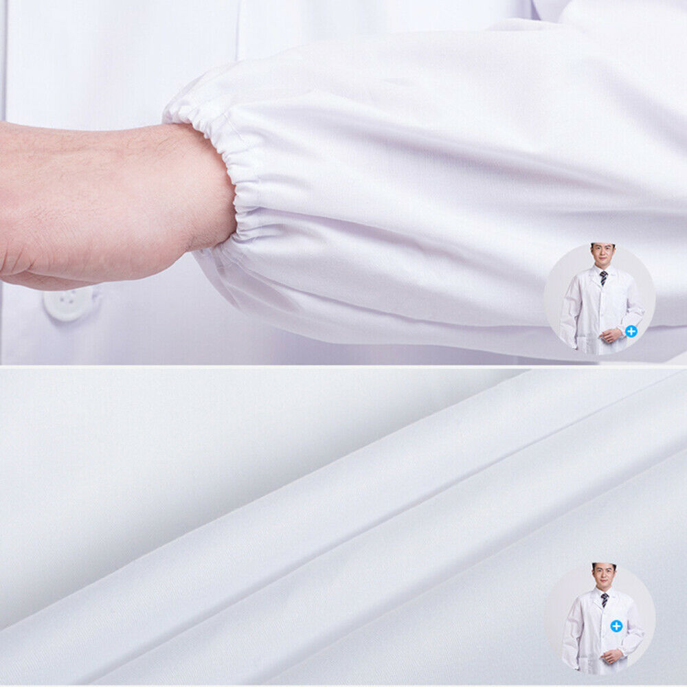 Womens Mens White Lab Coat Scrub Medical Doctors Lapel Collar Jacket Hospital
