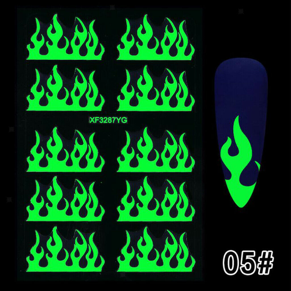 5pcs DIY Luminous Self Adhesive Nail Design Stickers Nail Decals Stencils