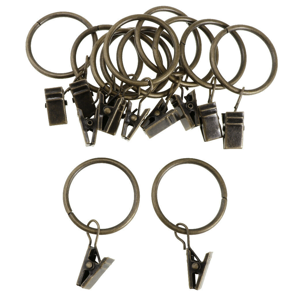 36 Pieces Metal Curtains Rings for Curtains with Clips Bronze 25mm