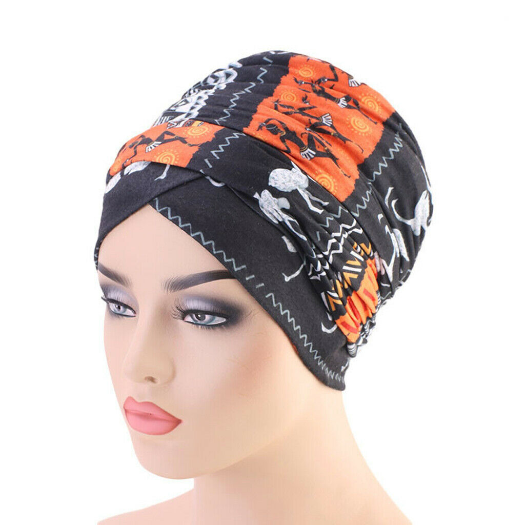 2pcs Women's Chemo Turban Beanie Bow Cotton Stretch Hats Printed Headband