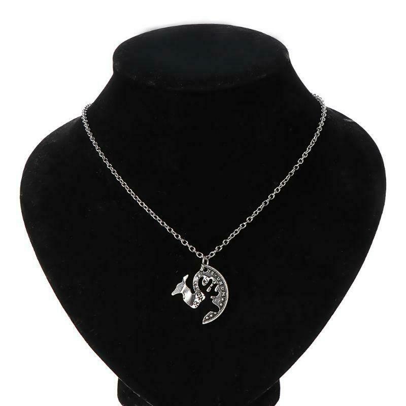 Deer Heads Lover Puzzle Necklace Set Quarter Coin Cut BBF Couple Fashion Jewelry