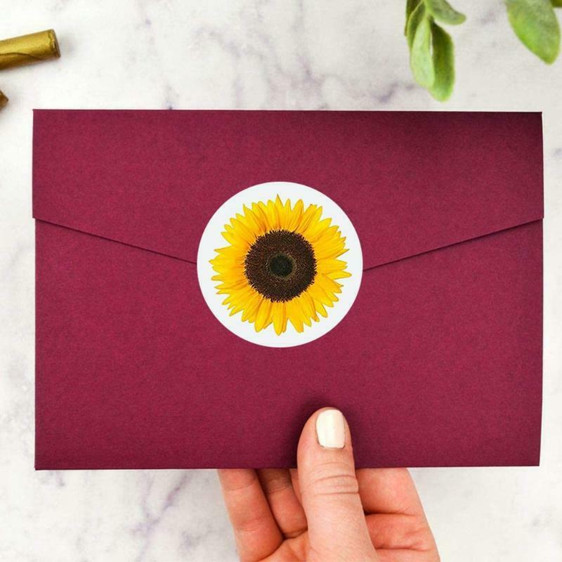 500Pcs Sunflower Round Stickers Roll Adhesive Labels for Card Envelopes Seal