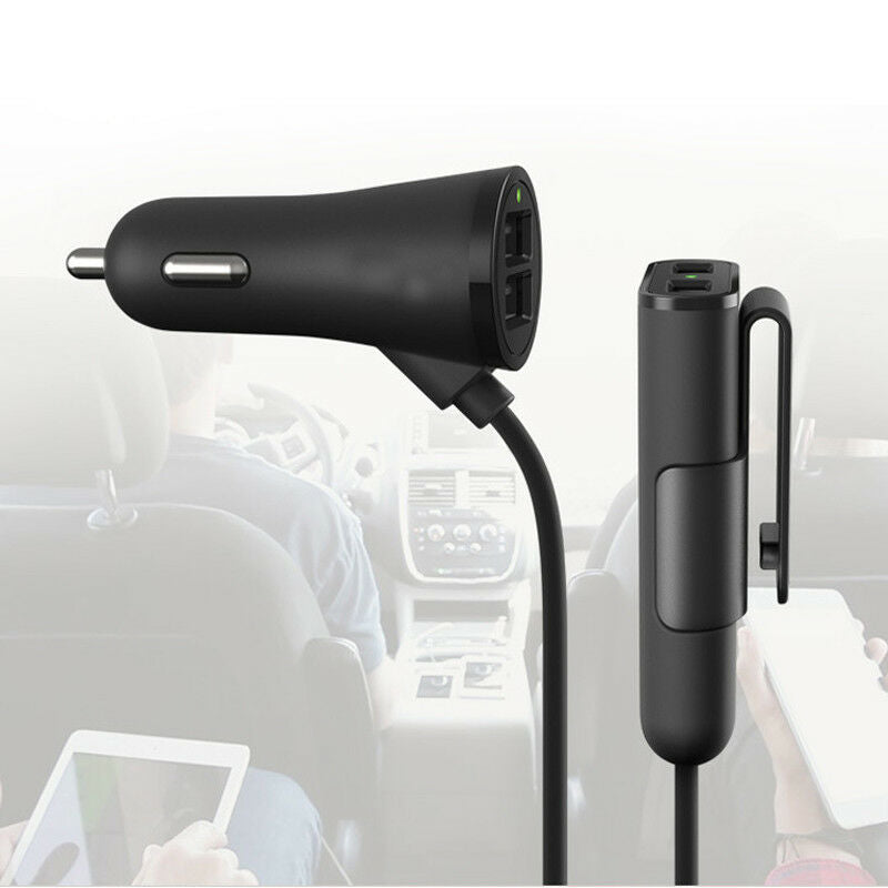 4 USB Car Charger Fast Charging Splitter Back Seat Rear Adapter Cable DC12-24V