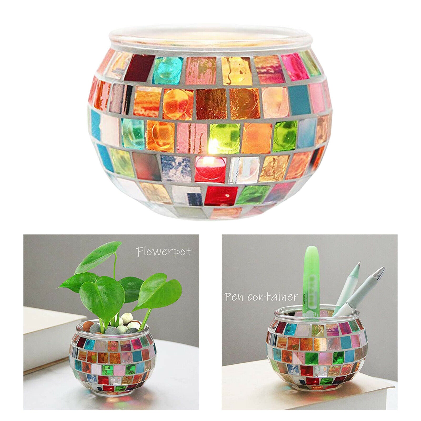 Nordic Mosaic Glass Candle Holder Tea Light Candlestick Centerpiece Banquet