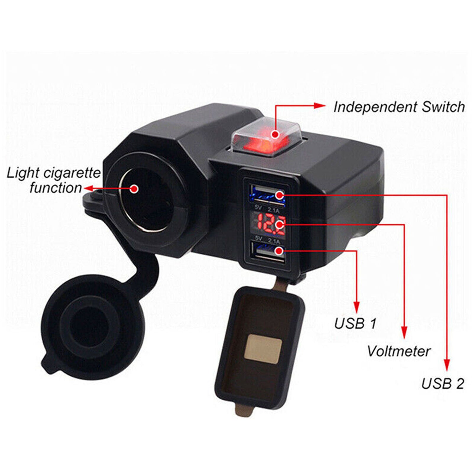 12V Motorcycle Cigarette Lighter Dual USB Power Socket Charger Switch Waterproof
