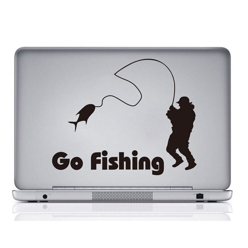 Interesting 1 Pcs Car Stickers Funny Go Fishing Black Decals 5.51"*4.33".l8