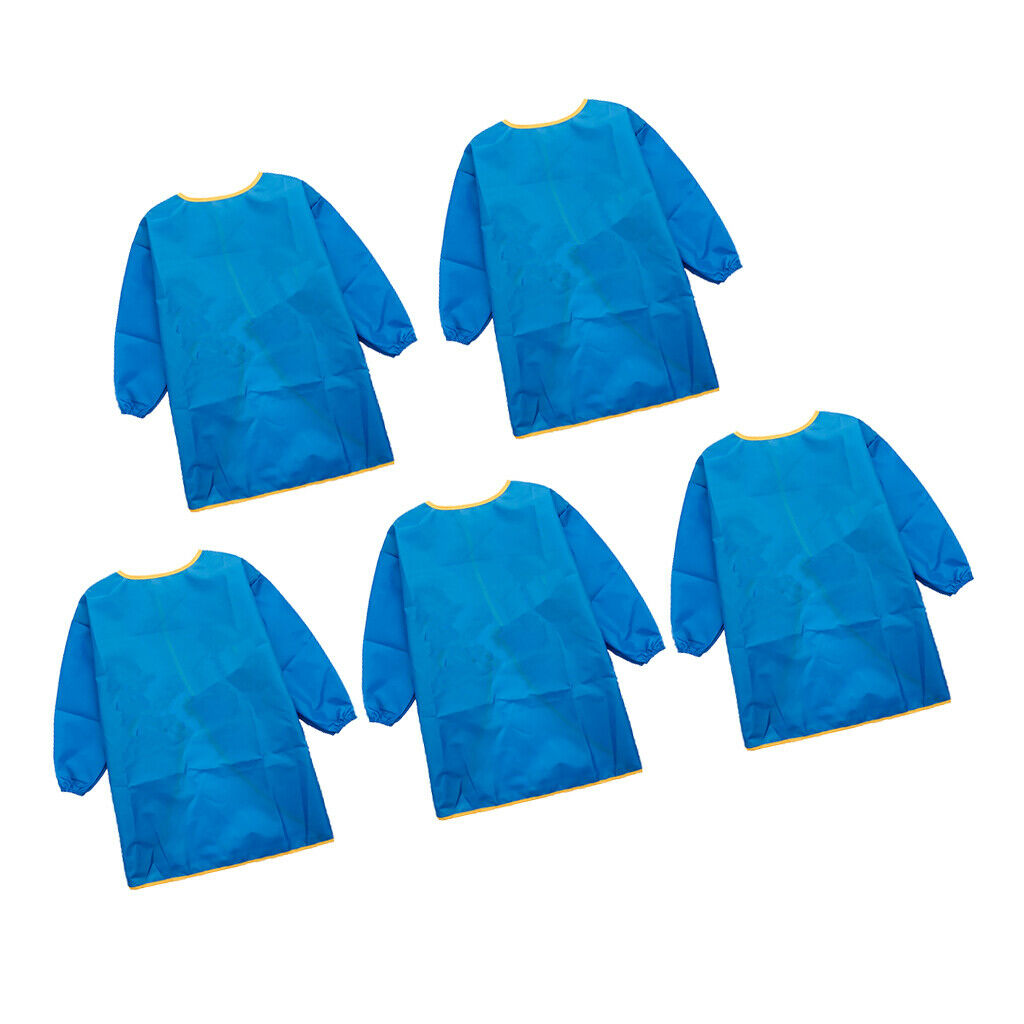 5pcs Kids Long Sleeve Drawing Apron Waterproof Eating Bib Smock Size_M Blue