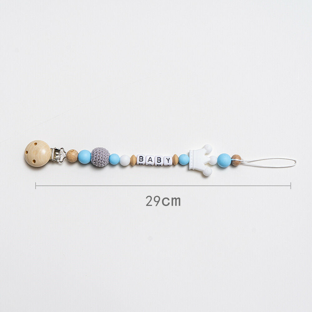Personalised Baby Dummy Clip Pacifier Chain Silicone Wooden Baby Shower Gift NEW