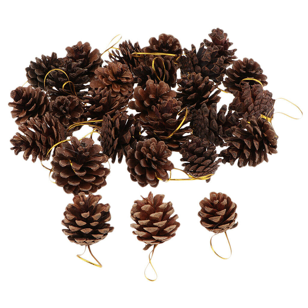 36pcs Dark Brown Pine Cone Craft Charms For Christmas Tree Home Window Decor