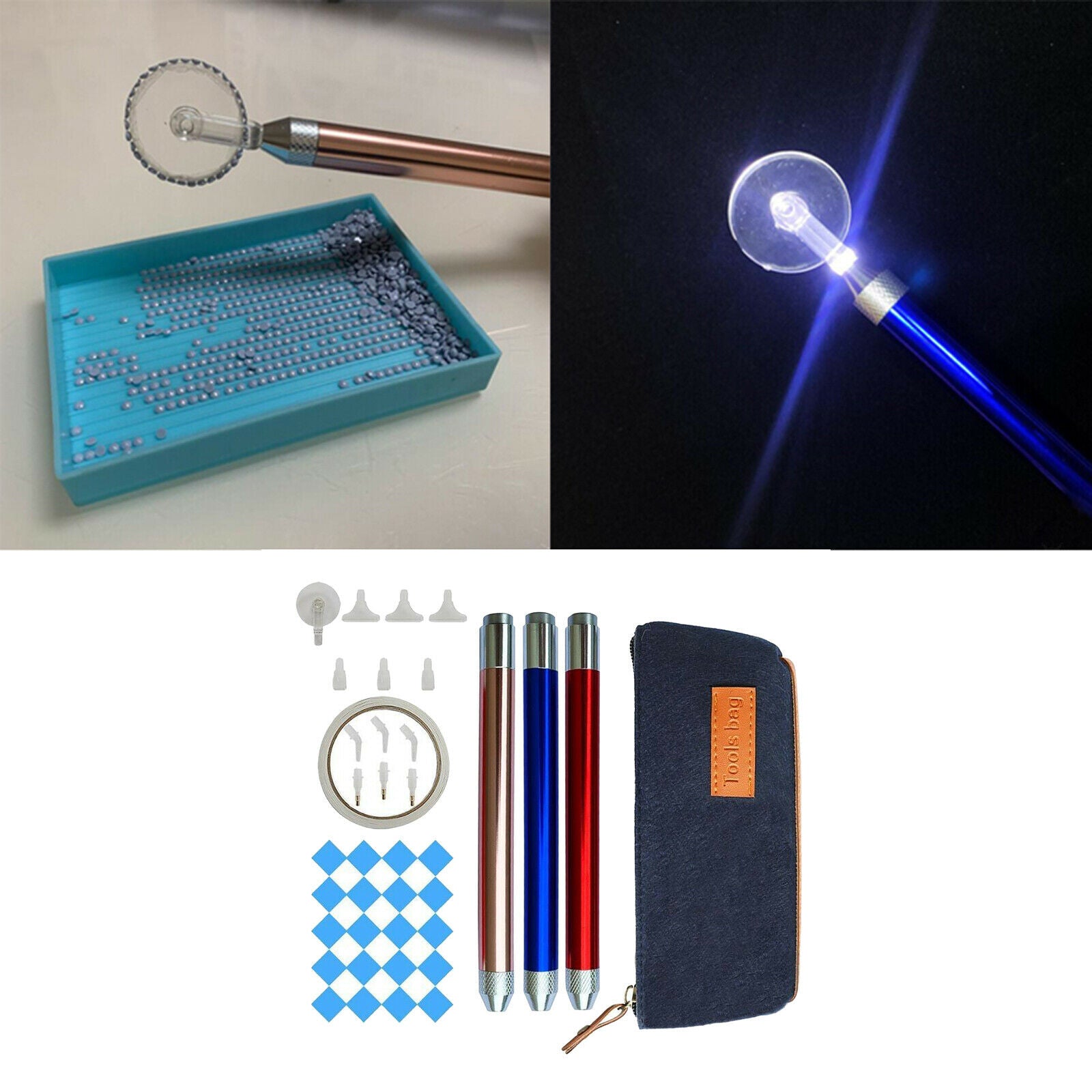 5D Diamond Painting Tool Point Drill Stylus Pen With LED Light Roller Head Kit