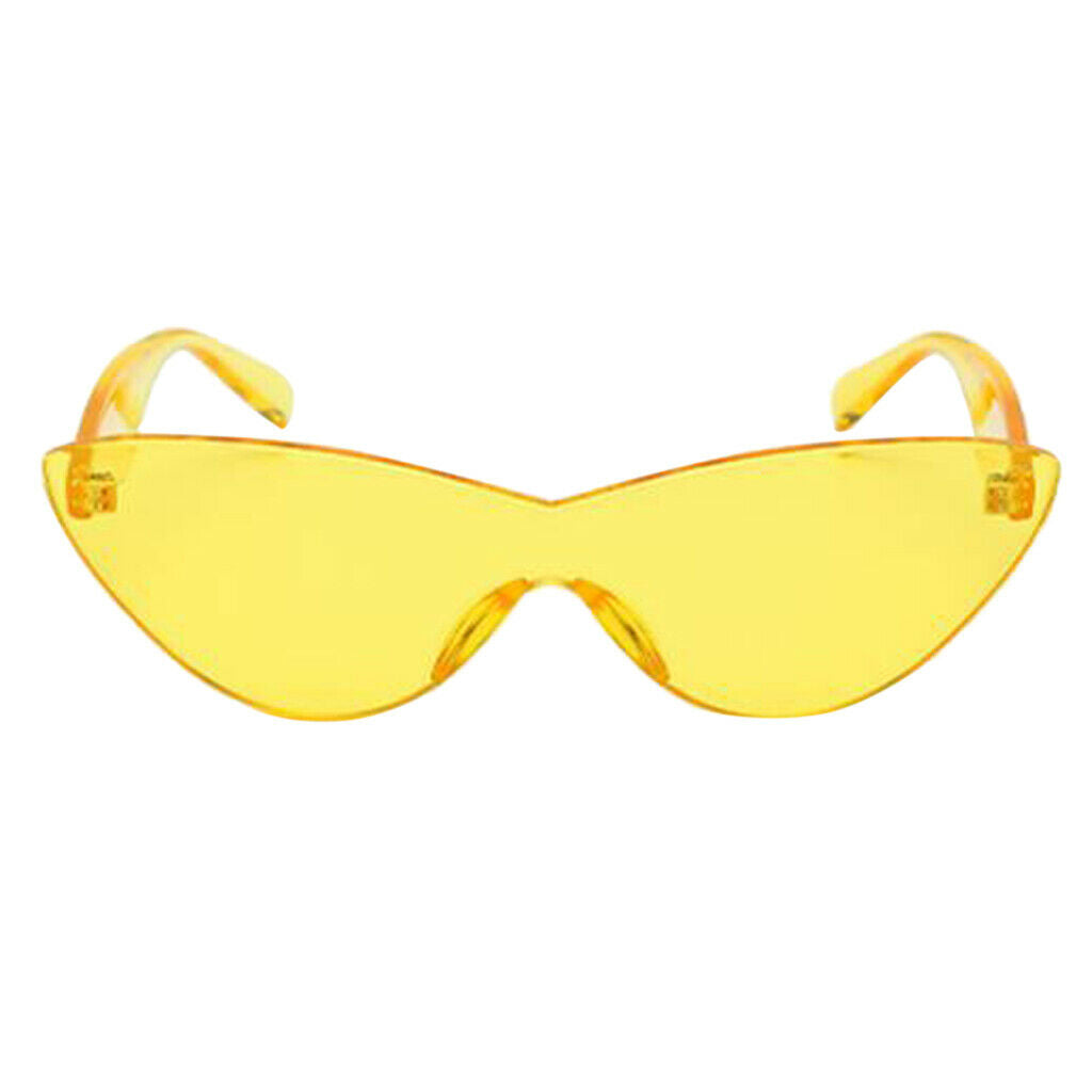 Women Retro Transparent Cat Eye Sunglasses Rimless Eyewear Candy Colored Yellow