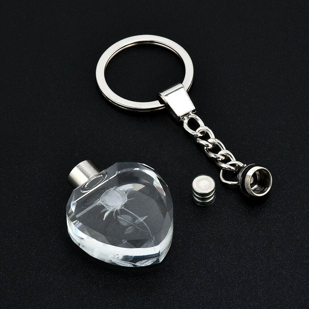 New Fairy Crystal Rose LED Light Keychain Love Heart Key Chain Ring Keyring ~
