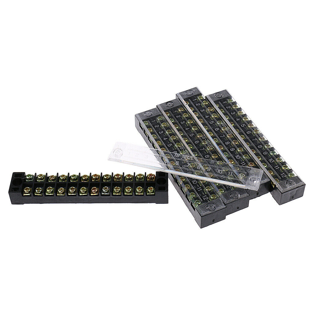 5 Pieces 600V 15A Dual Rows 12 Positions Screw Wire Terminal Strip Barrier Block