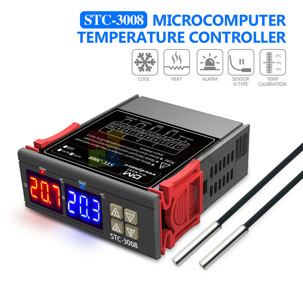 STC-3008 Thermostat Dual LED & Probe Temperature Controller AC 12V