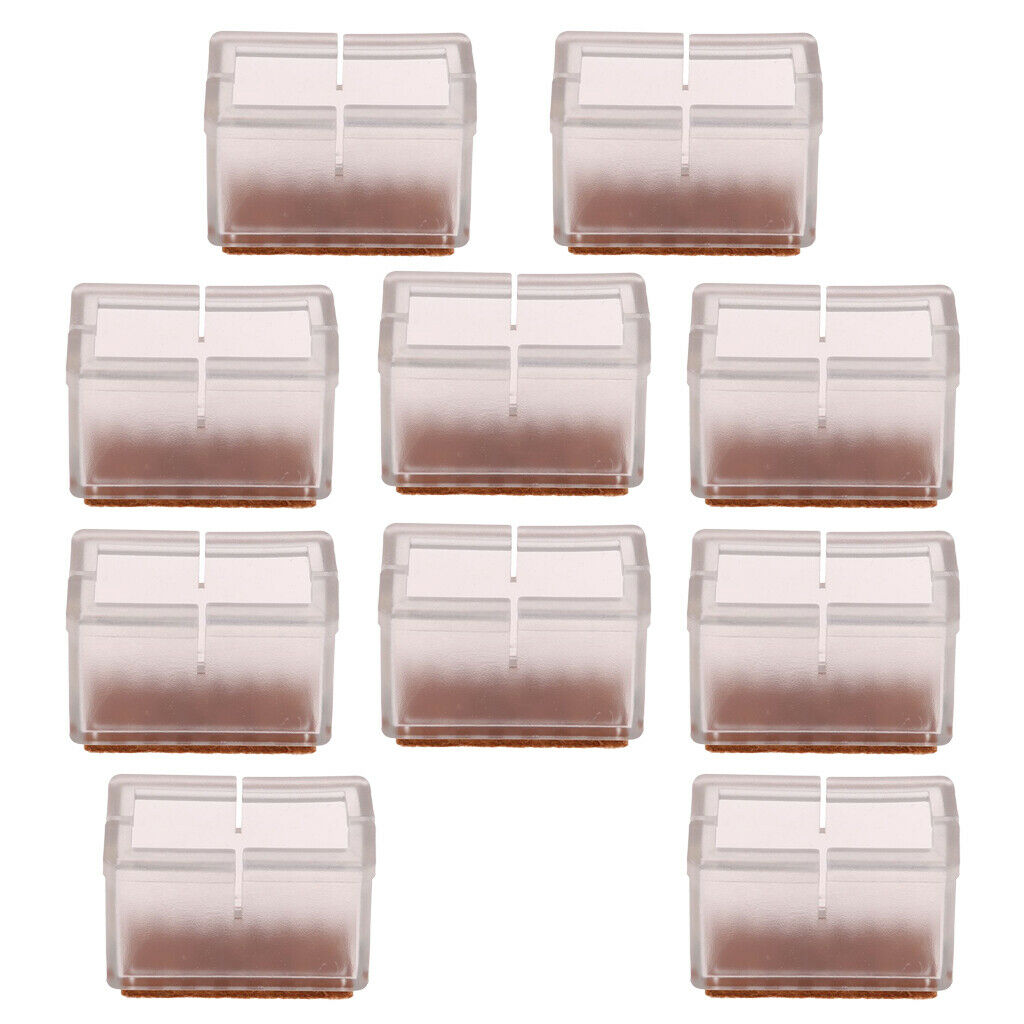 10 lot Chair Leg Caps Flexible Rubber Floor Protectors Clear Rectangular Leg