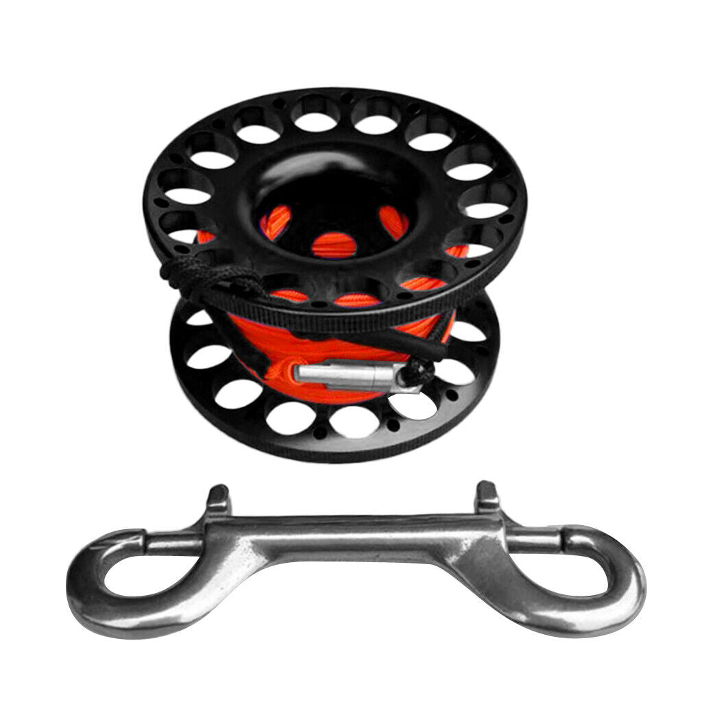 Scuba Diving Aluminum Alloy Finger Reel Spool with 15m Line Bolt Snap Black