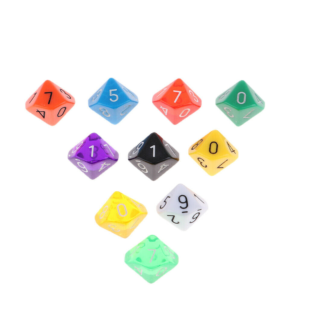Pack of 10 Multi-Sided Acrylic Table Games Dice for Travel Pathfinder/D&D RPG