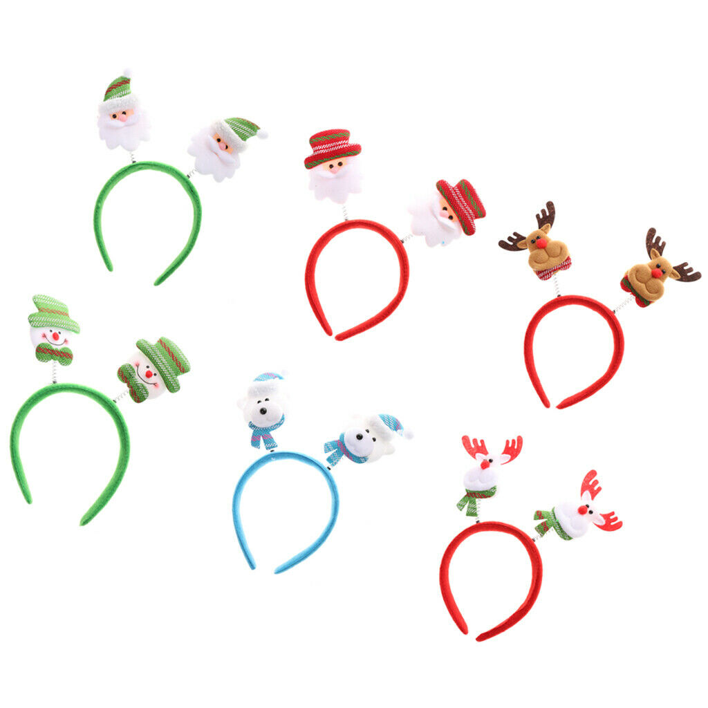 Funny Christmas Themed Headband Santa Claus Head Boppers, Pack of 6