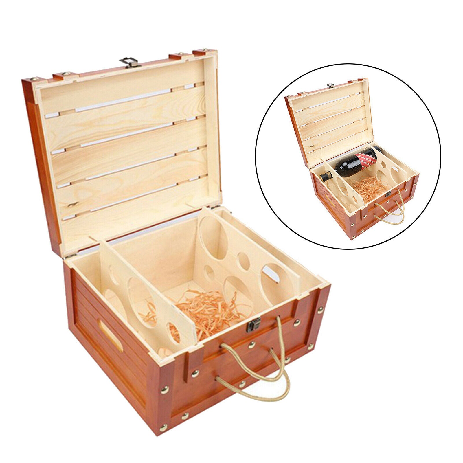 Wooden Red Wine Box Storage Champagne Wine Carrier For 6 Bottles Craft