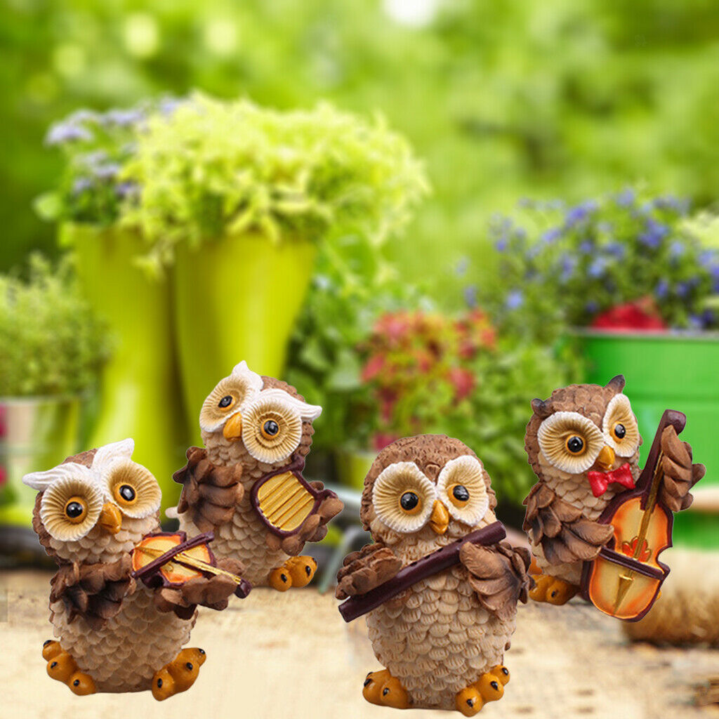 4x Owl Statue Garden Yard Lawn Decor Animal Sculpture Ornament Home Decor