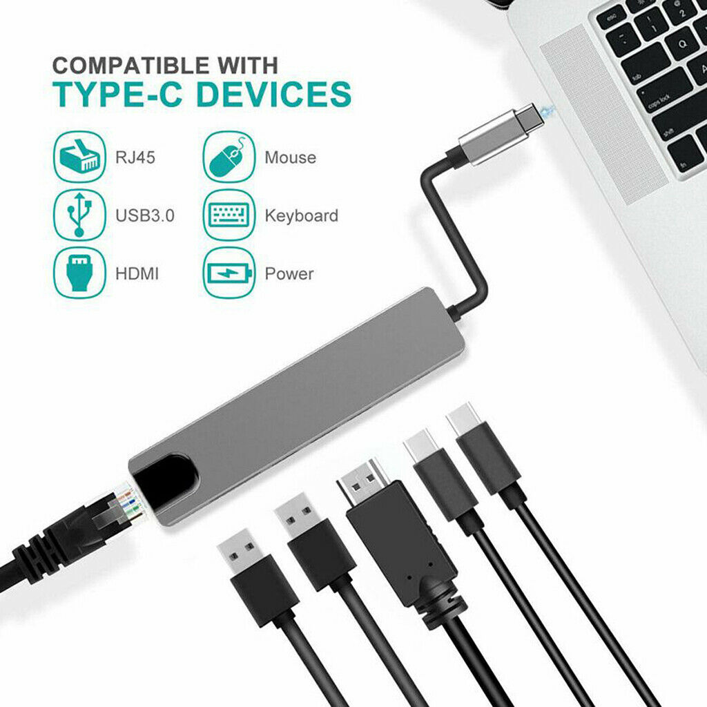 USB Type C Hub Adapter Dock with 4K HDMI PD RJ45 Ethernet Adapter for MacBook