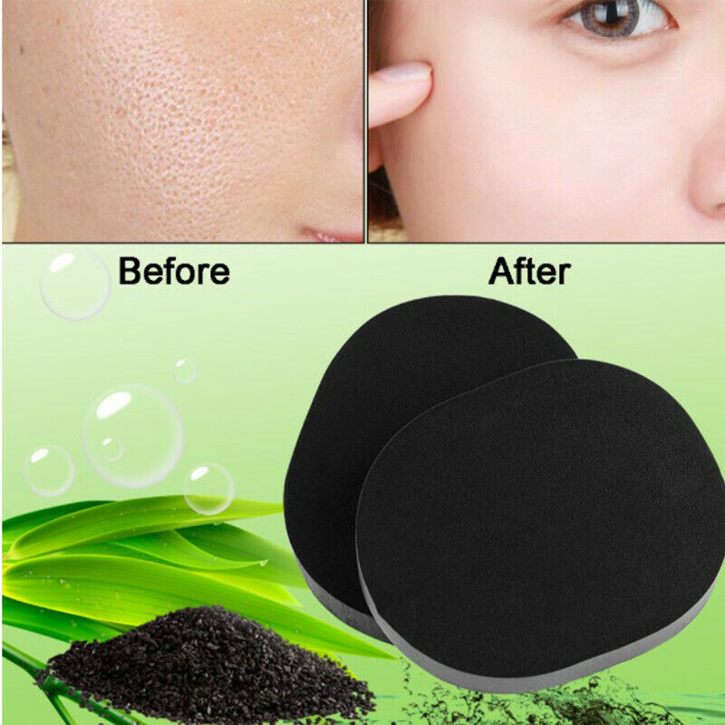 Black Bamboo Charcoal Face Clean Sponge Wood Fiber Face Wash Makeup P Kt