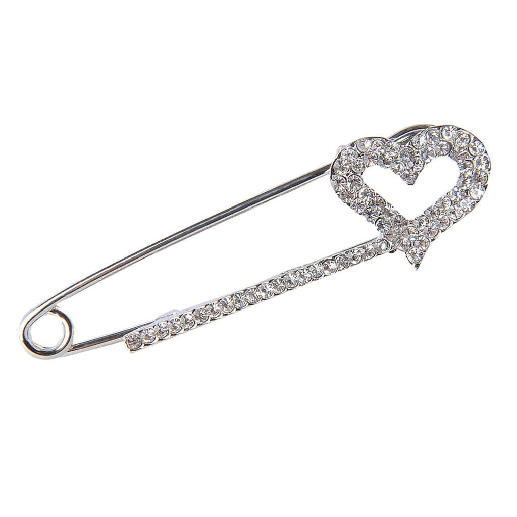 2 Pieces Crystal Safety Pin Scarf Coat Gown Clip Collar Lapel Pin Heart