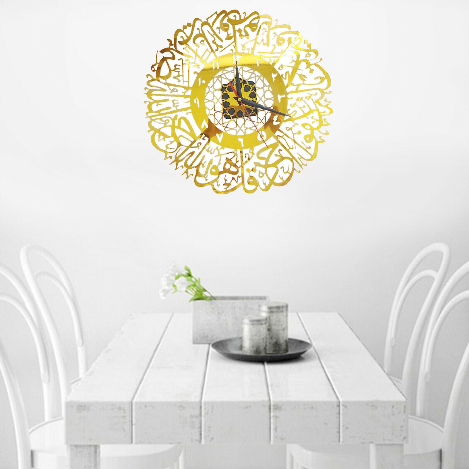 Metal Islamic Calligraphy Quartz Wall Clock Pendulum Muslim Decoration