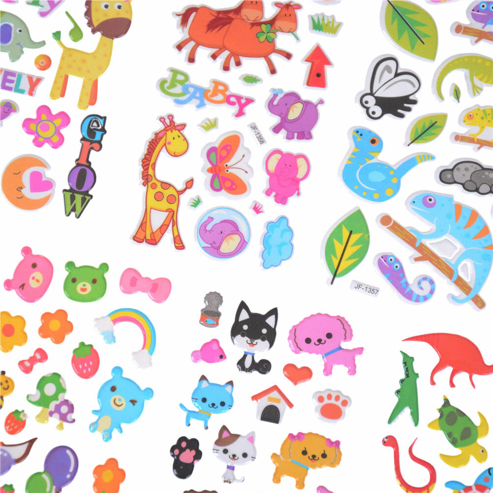 6 Sheets Cartoon Animal Scrapbooking Bubble Puffy Stickers Reward Kids To.l8