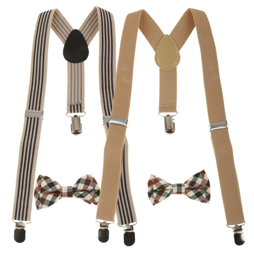 2Colors   Mixed   Kid   Stretchble   Y - Back   Suspender   Bowtie   Set   Clip