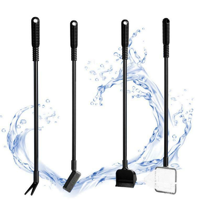 4 In 1 Aquarium Fish Tank Cleaning Tool Fork Gravel Rake Fishing Net Sponge New
