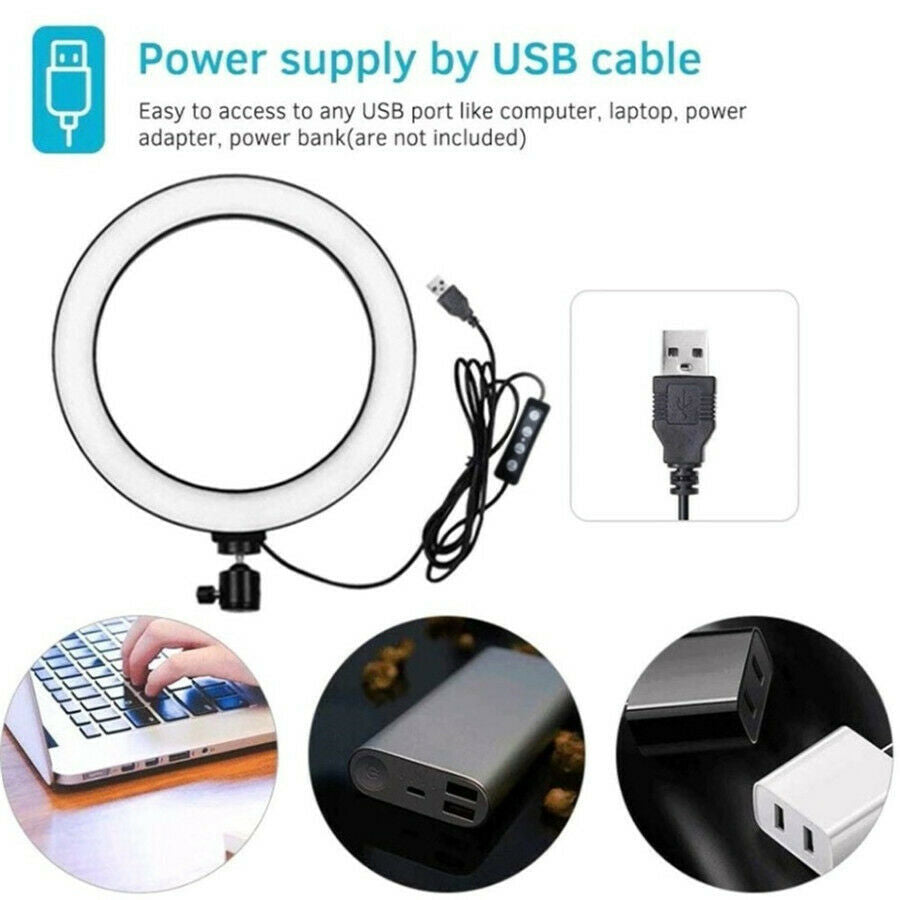 LED Ring Light Lamp Selfie Camera Tripod Stand Phone Take Pictures Tool Dimmable