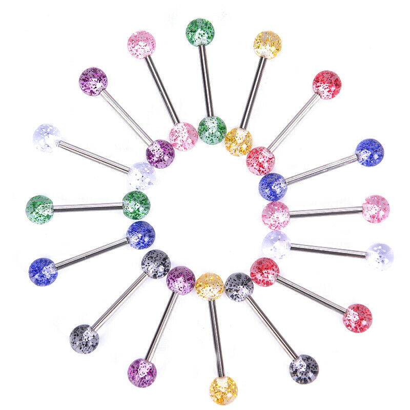 8PCS/Set Colorful Glitters Tongue Rings Barbell Ball Body Piercing Jewelr.l8