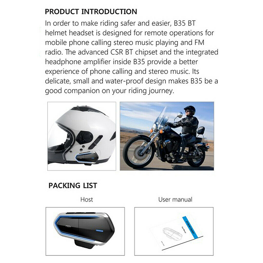Motorcycle Intercom,  CSR 4.2 Universal Helmet Communication System, Waterproof