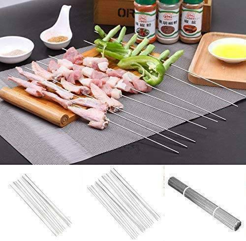 10pcs 14" Stainless Steel Camping Barbecue BBQ Skewers Needle Kebab Kabob Sticks
