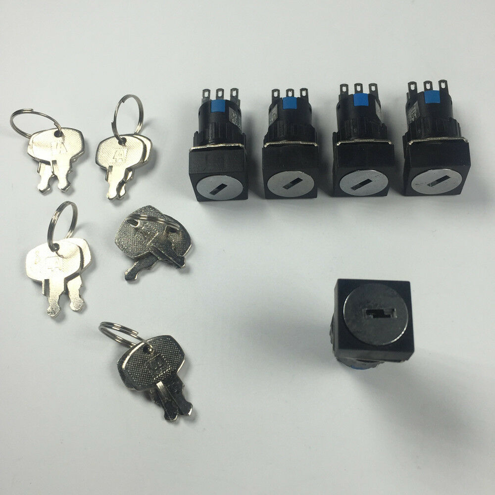 5pcs Square Type 6 Pins 3 Files Rotate Switch With Keys LA16-22Y/3