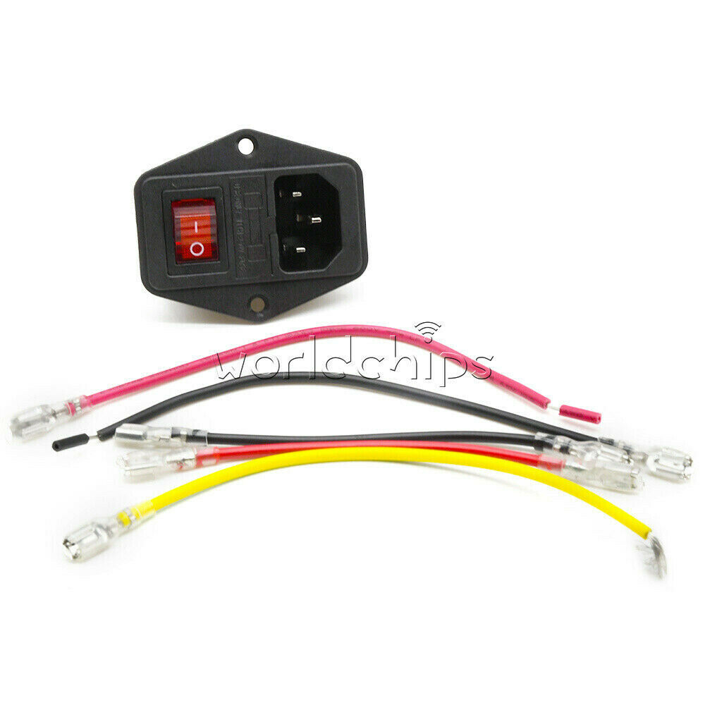 10A 250V Red and Black 3 Pin Switch Power Socket With Fuse + Line