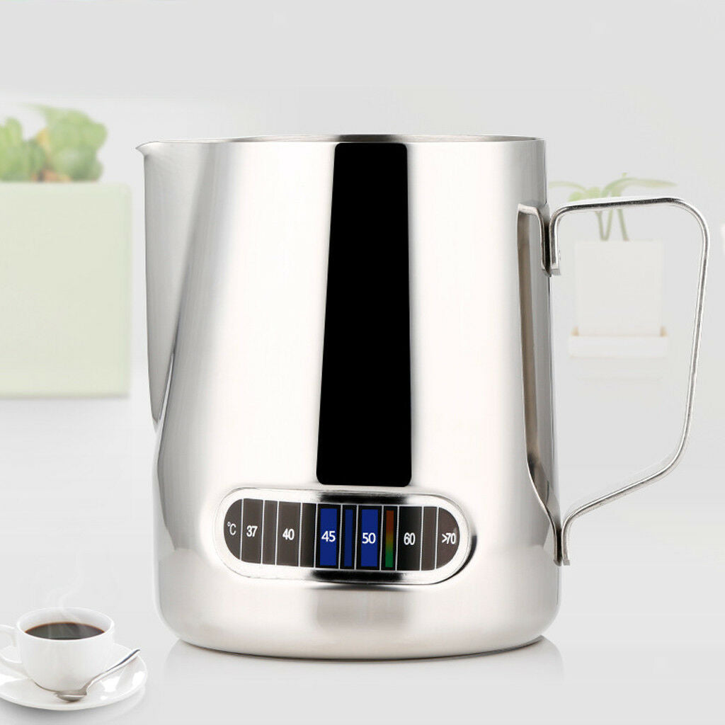 Milk Jug Frothing Cup Pitcher Thermometer Stainless Steel Cappuccino 600ml