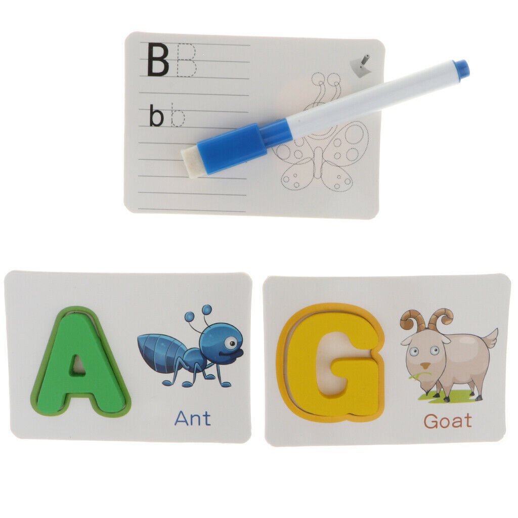 Kids Baby Preschool Wooden 26 ABC Alphabet Letters Learning Cards Color Shape