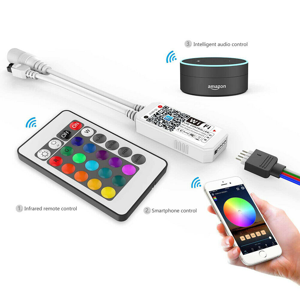 1x Mini Bluetooth/WiFi LED Controller w/ IR Remote For RGB&RGBW LED Strip Light