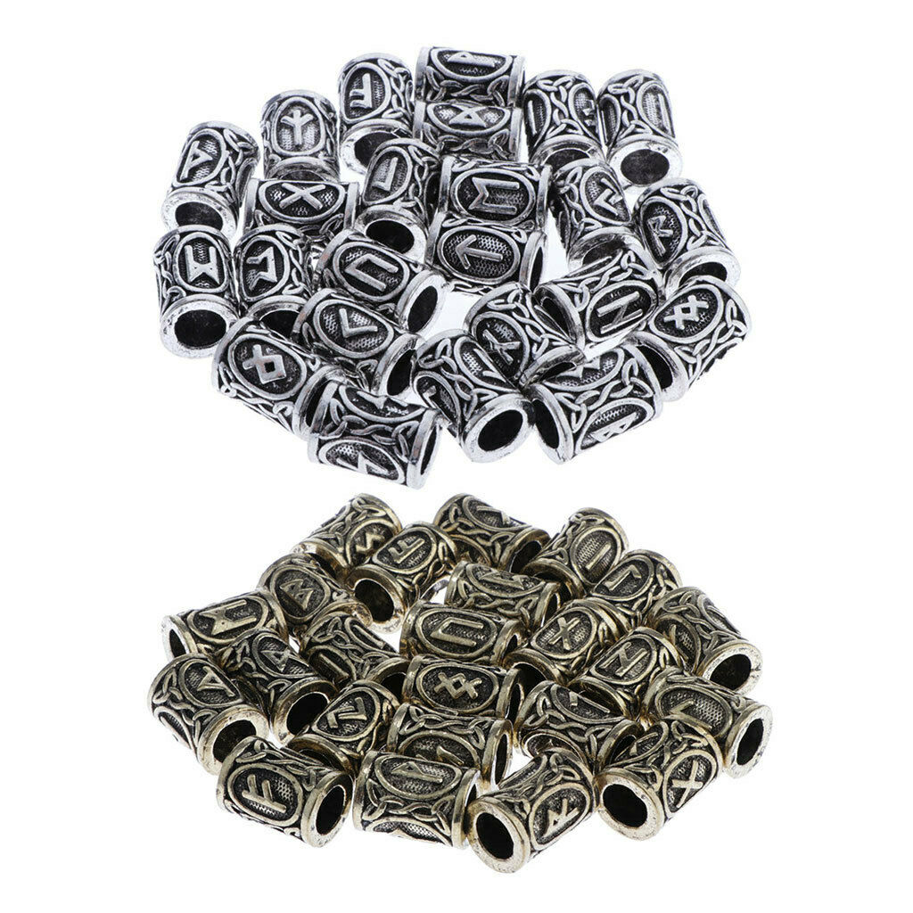 48x Norse Viking Runes Beads Hair Beard Scandinavian Pendants Jewelry Making