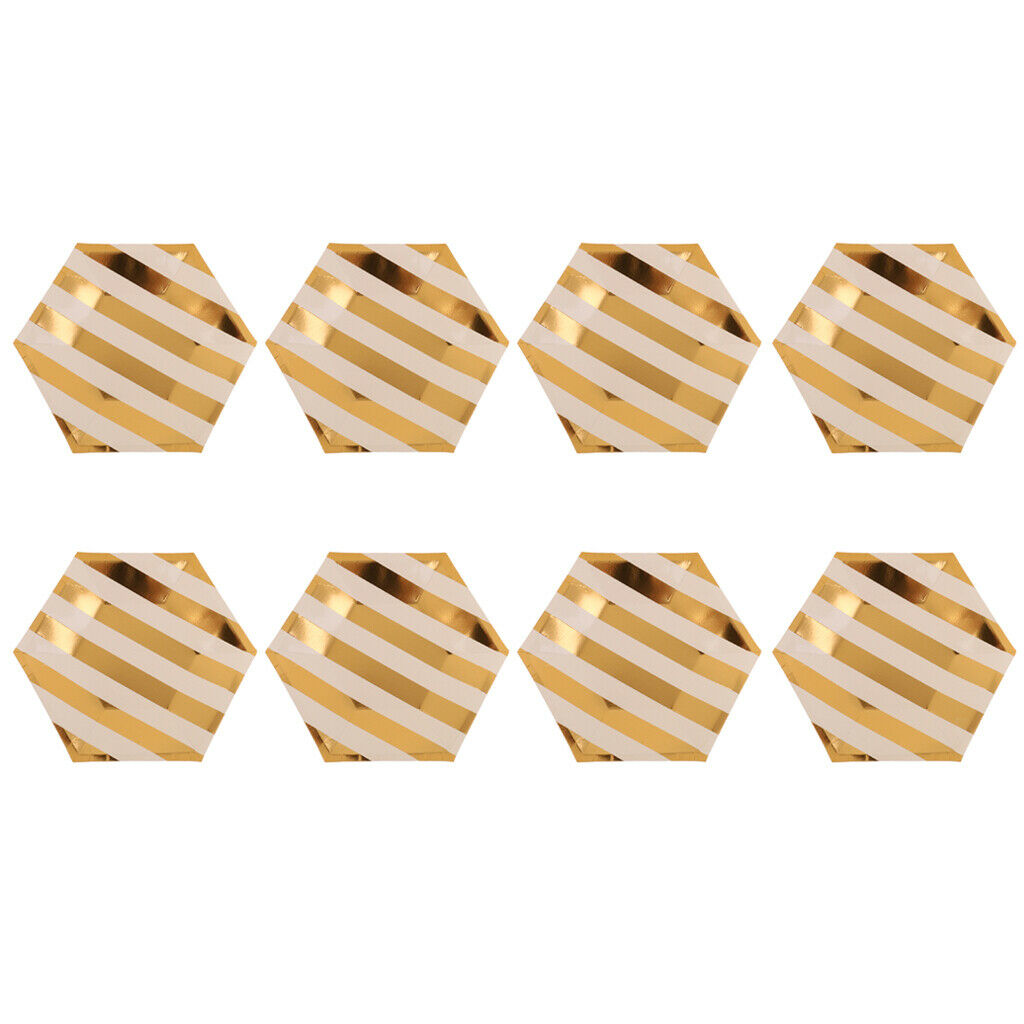 8 Pieces Hexagon Design Golden Stripes Paper PLATES 9"/23cm Happy Birthday Party