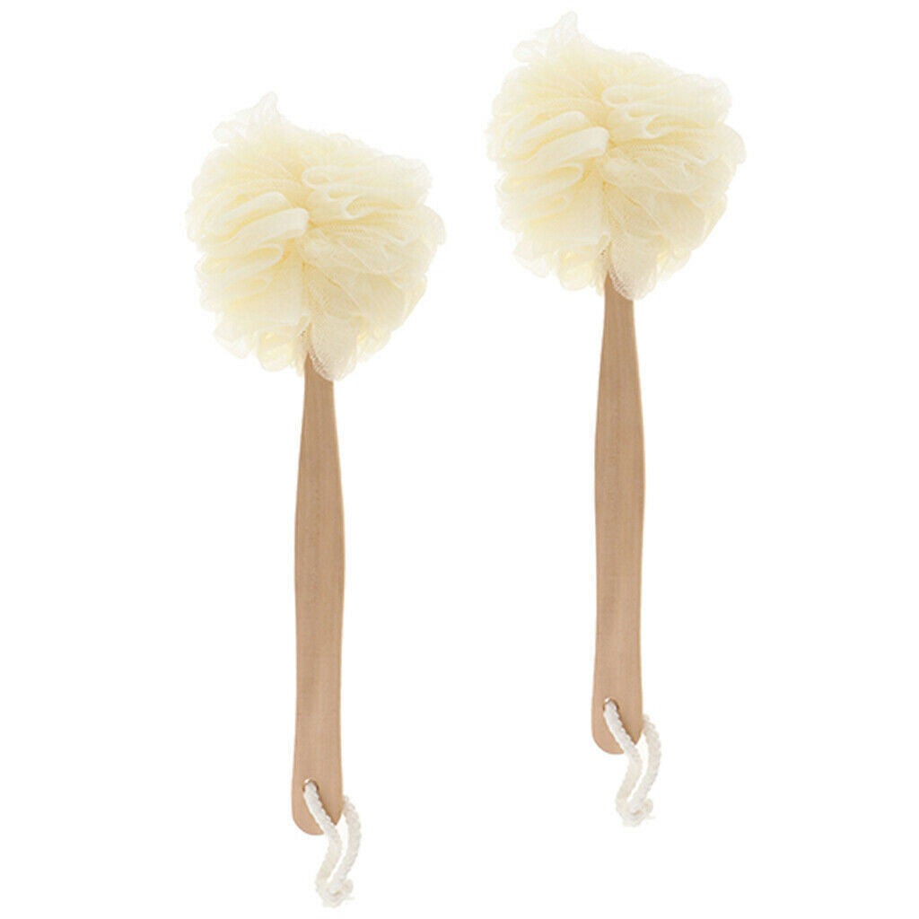 2 Pack 14.2" Long Handle Bath Shower Body Brush Scrunchie Back Scrubber