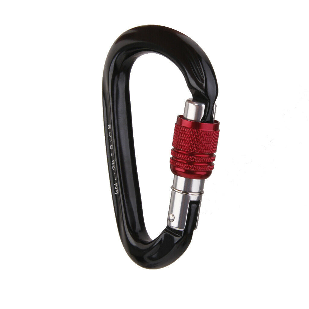 1pc Mountaineering Climbing Screw Locking Carabiner Aluminum 28KN Black Red