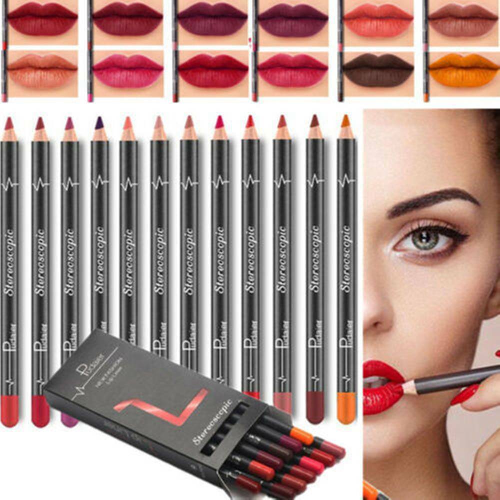 12 PCS/Set Waterproof Lip Liner Lipstick Long-Lasting Matte Lipliner Pencil Pens