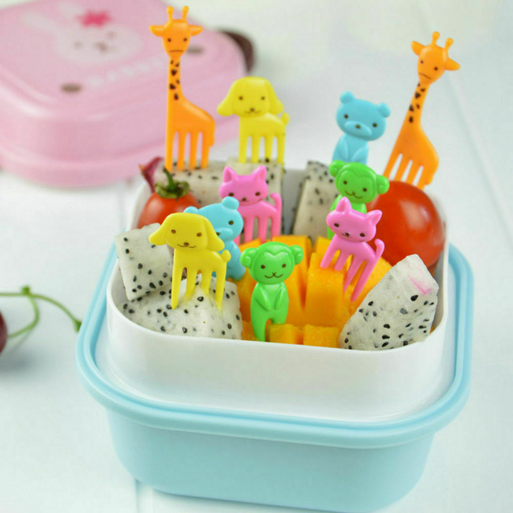 10Pcs Mini Kids' Animal Food Fruit Picks Forks Lunch Box Accessory Decor Tools