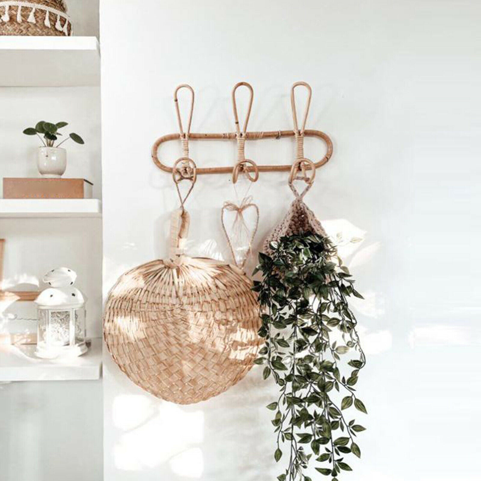 Rattan Wall Hooks Garments Organizer Rack Clothes Hat Hanging Hook Hanger