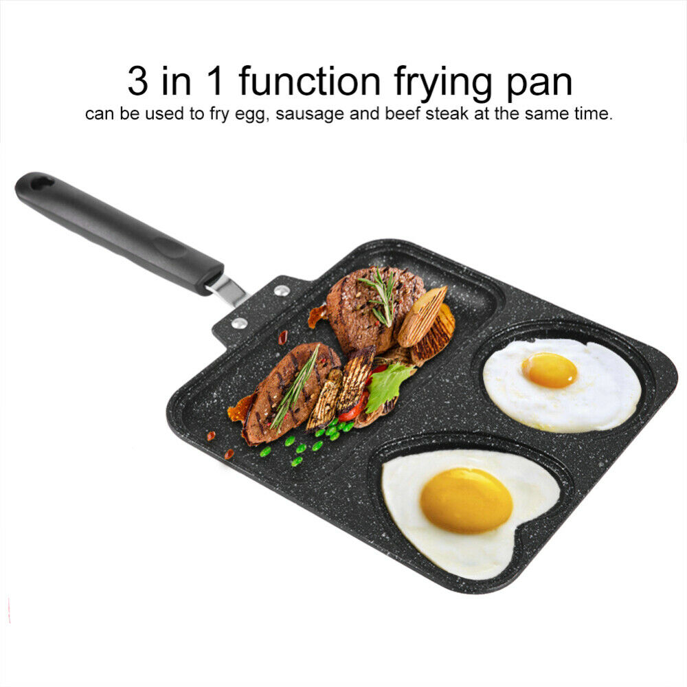 3 In 1 Aluminum Non Stick Grill Pan Divided Skillet Egg Beef Steak Frying Pan